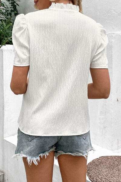 Tie Neck Puff Sleeve Blouse - Trendsi - Flyclothing LLC