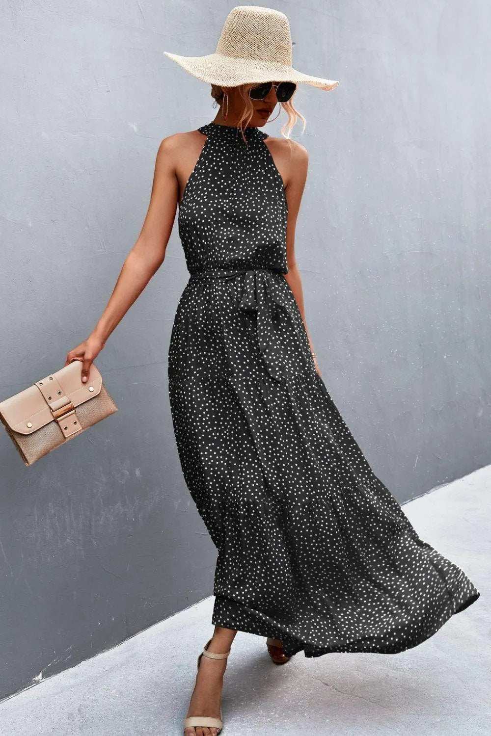 Printed Sleeveless Tie Waist Maxi Dress - Trendsi - Flyclothing LLC