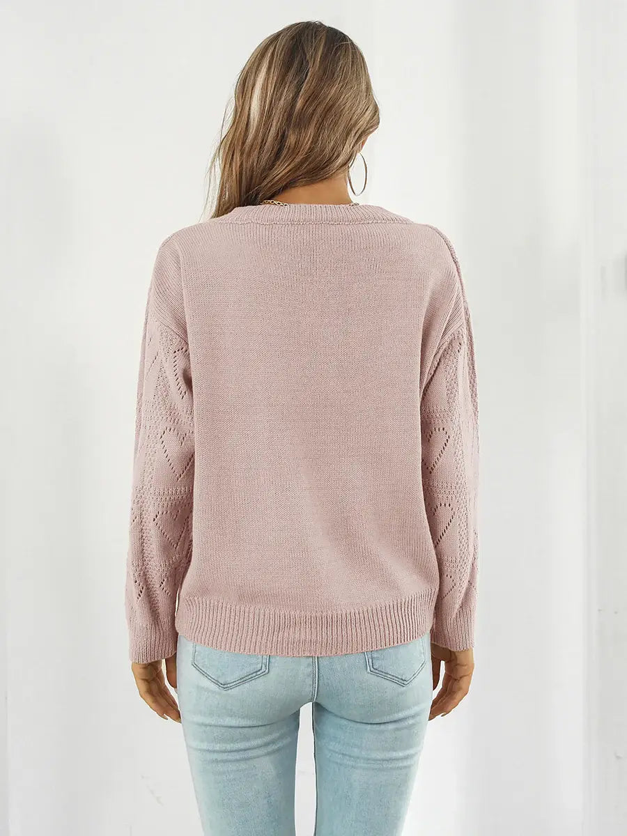 Openwork V-Neck Sweater - Trendsi - Flyclothing LLC