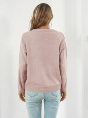 Openwork V-Neck Sweater - Trendsi