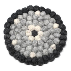 Hand Crafted Felt Ball Trivets from Nepal: Round Flower Design, Black/Grey - Global Groove (T) - Global Groove