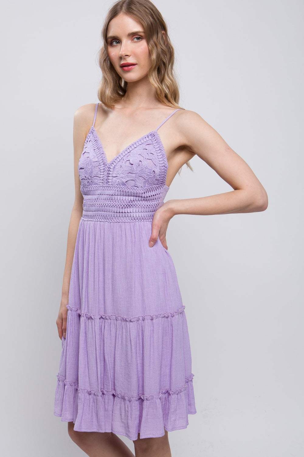 LOVE TREE Lace Detail Tied V-Neck Mini Cami Dress - Trendsi - Flyclothing LLC