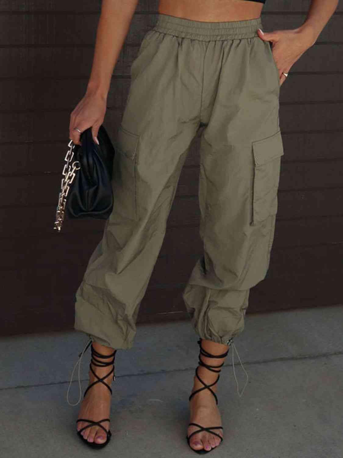 High Waist Drawstring Pants with Pockets - Trendsi