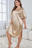 Plus Size Flutter Sleeve V-Neck Side Slit Night Gown - Trendsi - Flyclothing LLC