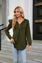Long Sleeve Hooded Blouse - Trendsi