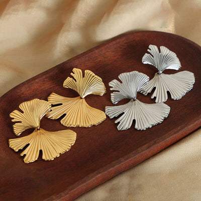 Ginkgo Biloba Design Stud Earrings - Trendsi - Flyclothing LLC