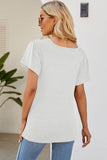 Smocked Round Neck Flutter Sleeve T-Shirt - Trendsi