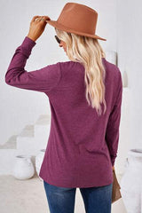 Notched Button Detail Long Sleeve T-Shirt - Trendsi - Flyclothing LLC