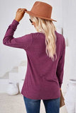 Notched Button Detail Long Sleeve T-Shirt - Trendsi - Flyclothing LLC