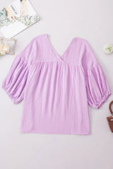 Dropped Shoulder V-Neck Blouse - Trendsi - Flyclothing LLC