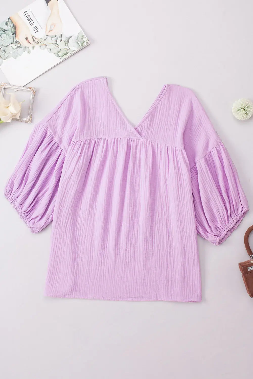 Dropped Shoulder V-Neck Blouse - Trendsi - Flyclothing LLC