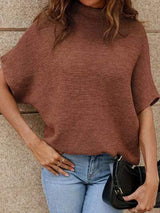 Mock Neck Short Sleeve Sweater - Trendsi - Flyclothing LLC