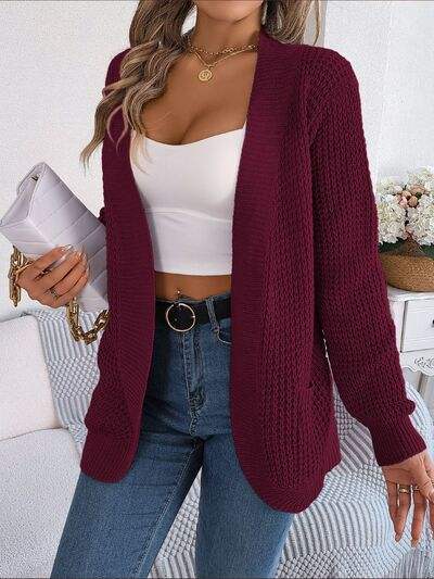 Open Front Long Sleeve Cardigan with Pockets - Trendsi - Flyclothing LLC
