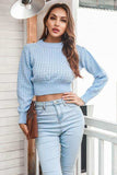 Round Neck Long Sleeve Cropped Sweater - Trendsi - Flyclothing LLC