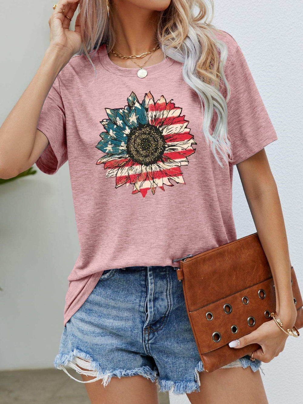 US Flag Flower Graphic Tee - Trendsi - Flyclothing LLC