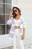 Color Block Ribbed Dropped Shoulder Open Front Cardigan - Trendsi - Flyclothing LLC