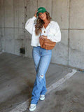 Ribbed Collared Neck Button Up Jacket - Trendsi - Flyclothing LLC
