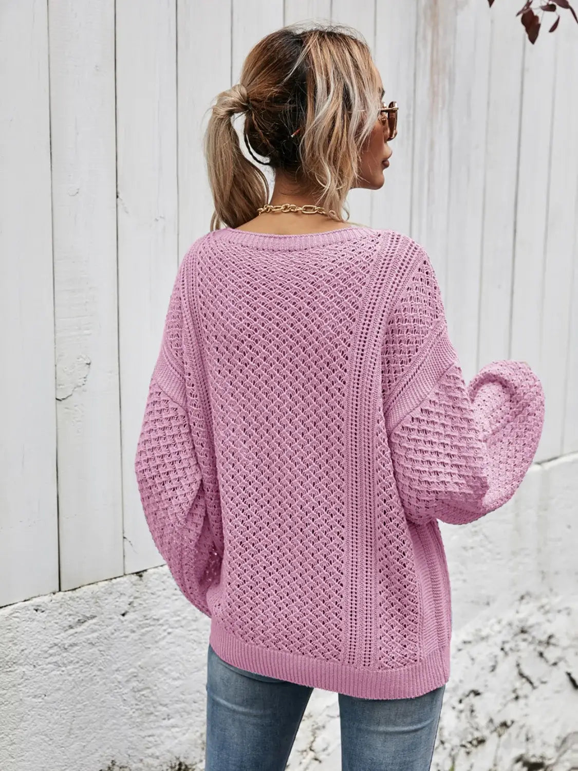 V-Neck Dropped Shoulder Sweater - Trendsi - Flyclothing LLC