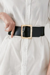 Rectangle Buckle Elastic Wide Belt - Trendsi - Flyclothing LLC