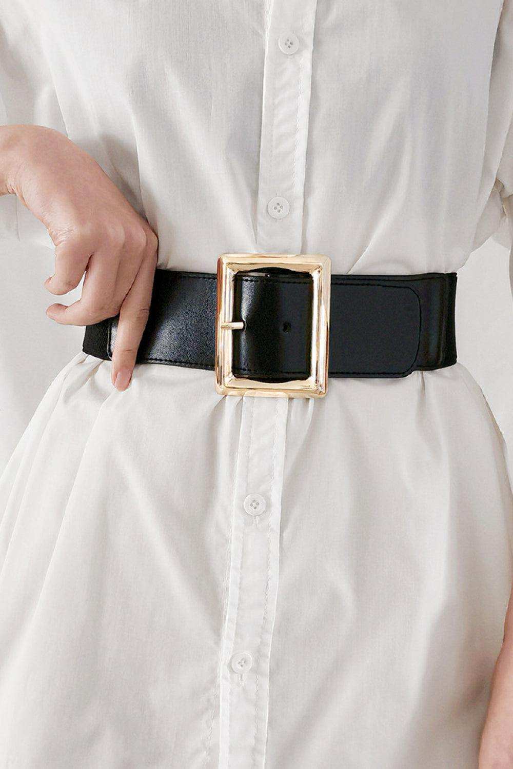 Rectangle Buckle Elastic Wide Belt - Trendsi - Flyclothing LLC
