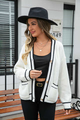 Waffle Knit V-Neck Cardigan with Pocket - Trendsi - Flyclothing LLC