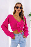 Bow V-Neck Long Sleeve Cropped Sweater - Trendsi - Flyclothing LLC