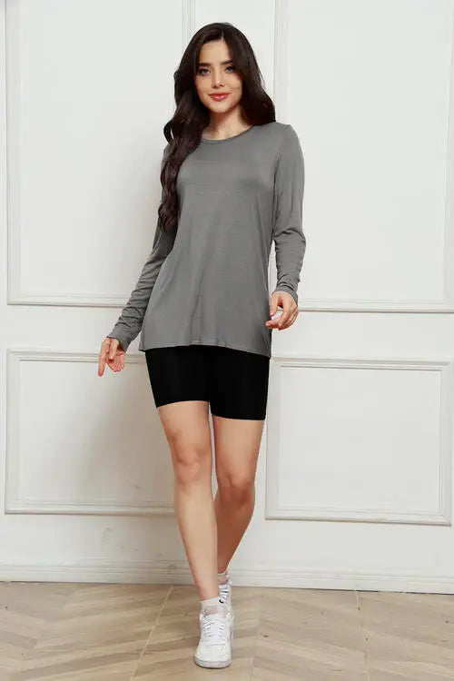 Basic Bae Full Size Round Neck Long Sleeve Top - Trendsi - Flyclothing LLC