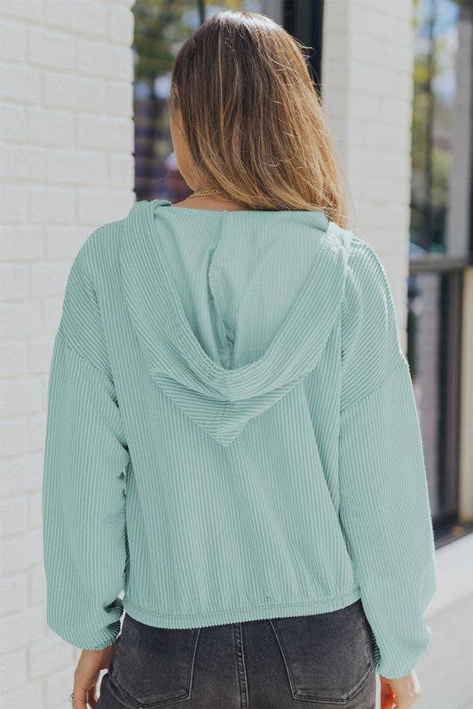 Ribbed Drop Shoulder Hoodie - Trendsi