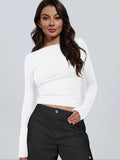Backless Round Neck Long Sleeve Blouse - Trendsi