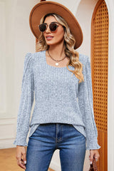 Square Neck Flounce Sleeve T-Shirt - Trendsi - Flyclothing LLC