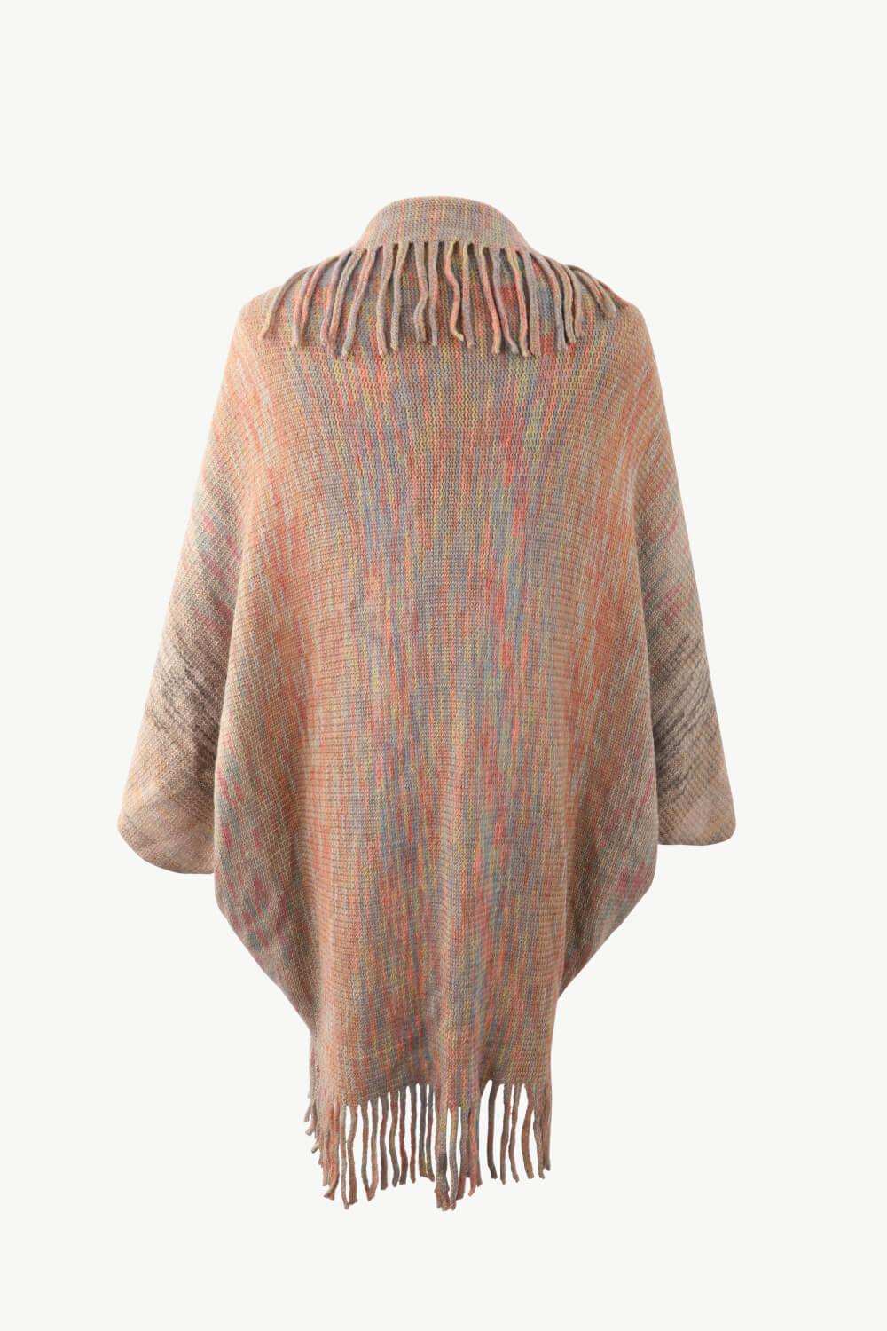 Multicolored Fringe Trim Poncho - Trendsi - Flyclothing LLC
