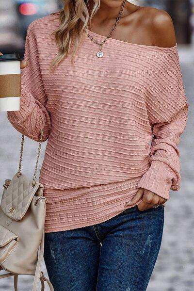 Texture Round Neck Long Sleeve Top - Trendsi - Flyclothing LLC