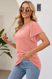 Smocked Round Neck Flutter Sleeve T-Shirt - Trendsi - Flyclothing LLC