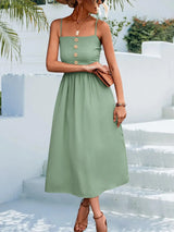 Decorative Button Spaghetti Strap Midi Dress - Trendsi - Flyclothing LLC