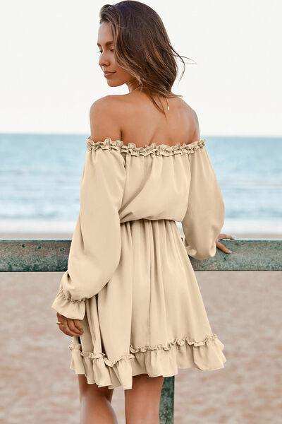 Frill Off-Shoulder Flounce Sleeve Dress - Trendsi - Flyclothing LLC