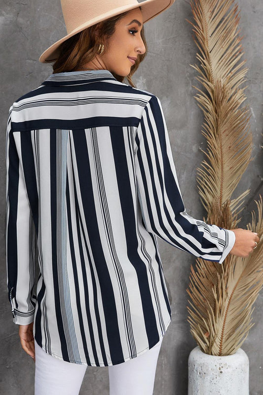Striped Button-Down Long Sleeve Shirt - Flyclothing LLC
