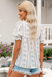 Embroidered Round Neck Flounce Sleeve Blouse - Trendsi - Flyclothing LLC