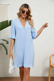 Notched Neck Flounce Sleeve Dress - Trendsi - Flyclothing LLC