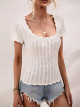 Scalloped Hem Square Neck Knit Top - Trendsi - Flyclothing LLC