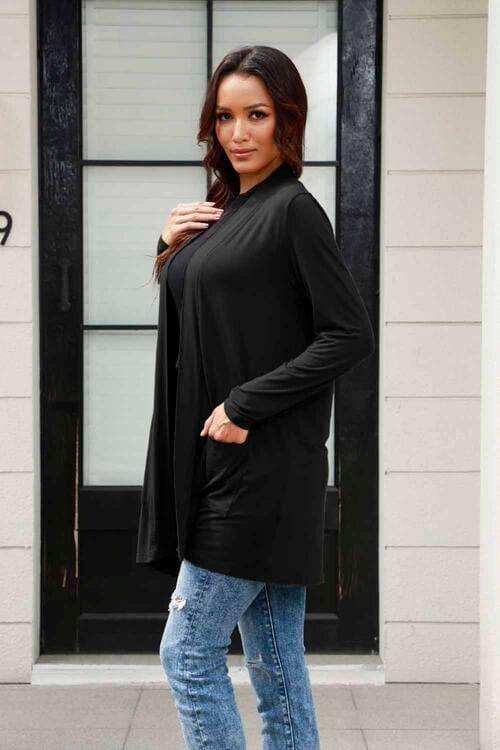 Basic Bae Full Size Open Front Long Sleeve Cardigan with Pockets - Trendsi - Flyclothing LLC