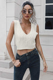 Cable-Knit Deep V Cropped Knit Vest - Trendsi - Flyclothing LLC