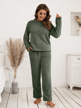 Teddy Long Sleeve Top and Pants Lounge Set - Trendsi - Flyclothing LLC