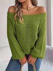 Openwork Off-Shoulder Long Sleeve Sweater - Trendsi