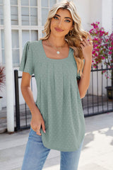 Eyelet Square Neck Flutter Sleeve Blouse - Trendsi - Flyclothing LLC