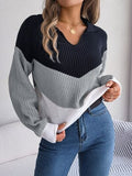 Color Block Dropped Shoulder Sweater - Trendsi