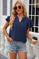 Notched Cap Sleeve T-Shirt - Trendsi - Flyclothing LLC