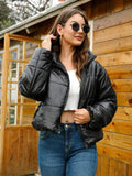 Zip-Up High Neck Puffer Jacket - Trendsi