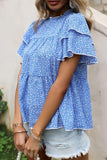 Ditsy Floral Layered Flutter Sleeve Blouse - Trendsi