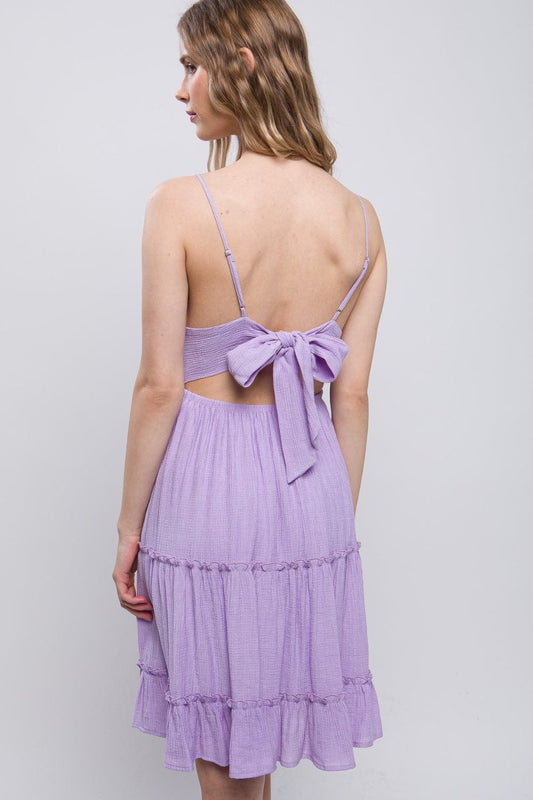 LOVE TREE Lace Detail Tied V-Neck Mini Cami Dress - Trendsi