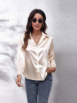 Button Up Collared Neck Long Sleeve Shirt - Trendsi - Flyclothing LLC
